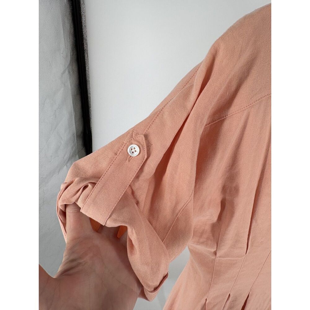Veronica Beard Blush Pink Pleated Shirt Dress | Button Front Mid - Picture 11 of 12